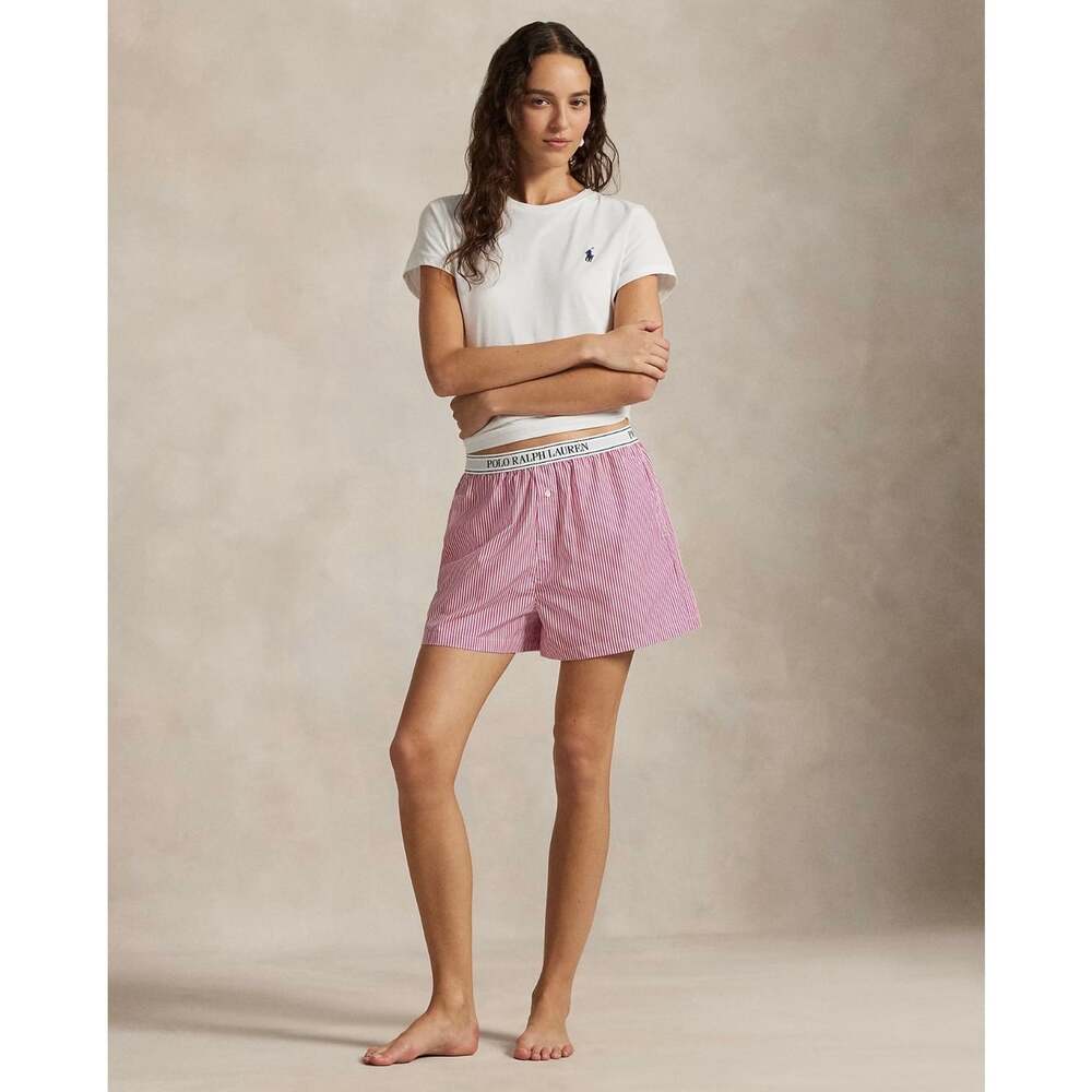 Polo Ralph Lauren Women’s XS Pink White Striped Cotton Boxer Shorts Logo Waist